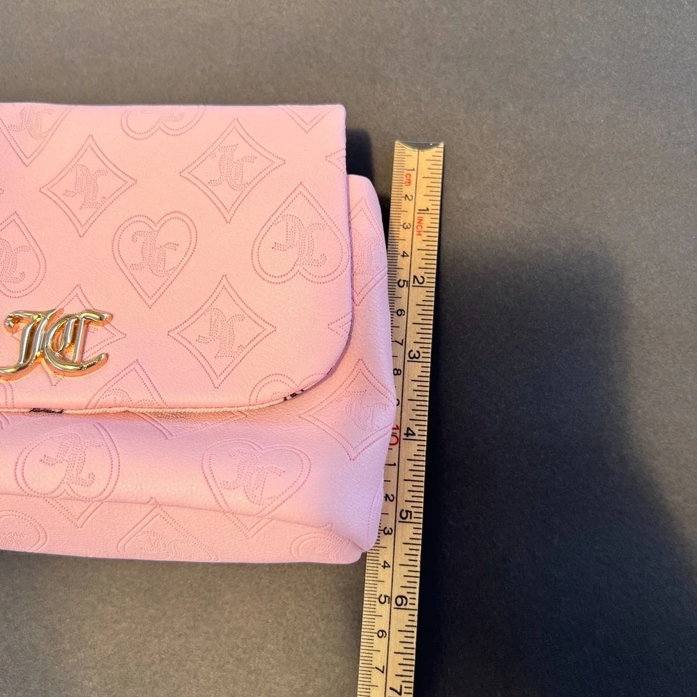Juicy Couture Pink Monogram Clutch Bag Wristlet Purse‎ Gold Chain Charm Y2K Soft - Picture 9 of 9